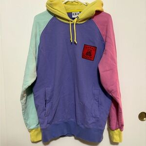 Teddy Fresh Yellow and Purple Hoodie unisex color Block pastel size L